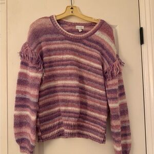 Olivia Sky Pink and Purple Striped Sweater Fringe Boho